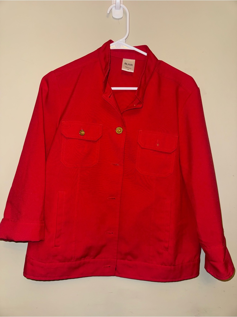 Blair Red Utility Button-Front Jacket with Chest Pockets